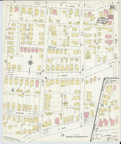 Sanborn Fire Insurance Map from Newark, Licking County, Ohio (1912), Sheet #0016 - Historic Sanborn Fire Insurance Map Print, vintage old map wall art, antique decor, genealogy gift, Ohio Ohio map