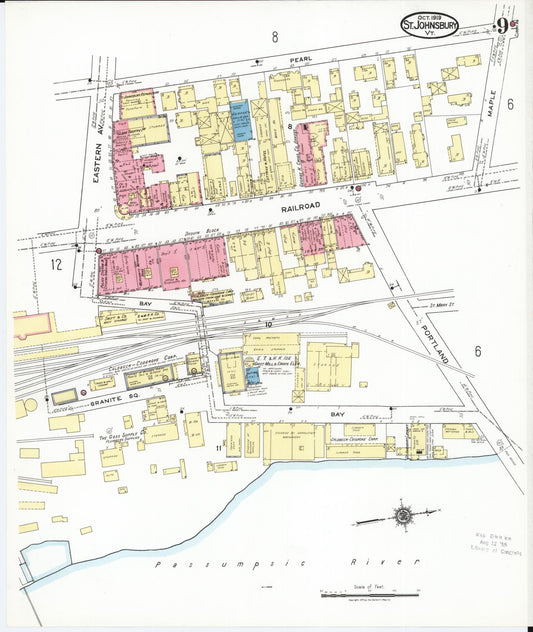 Sanborn Fire Insurance Map from Saint Johnsbury, Caledonia County, Vermont (1919), Sheet #0009 - Historic Sanborn Fire Insurance Map Print, vintage old map wall art, antique decor, genealogy gift, Vermont Vermont map