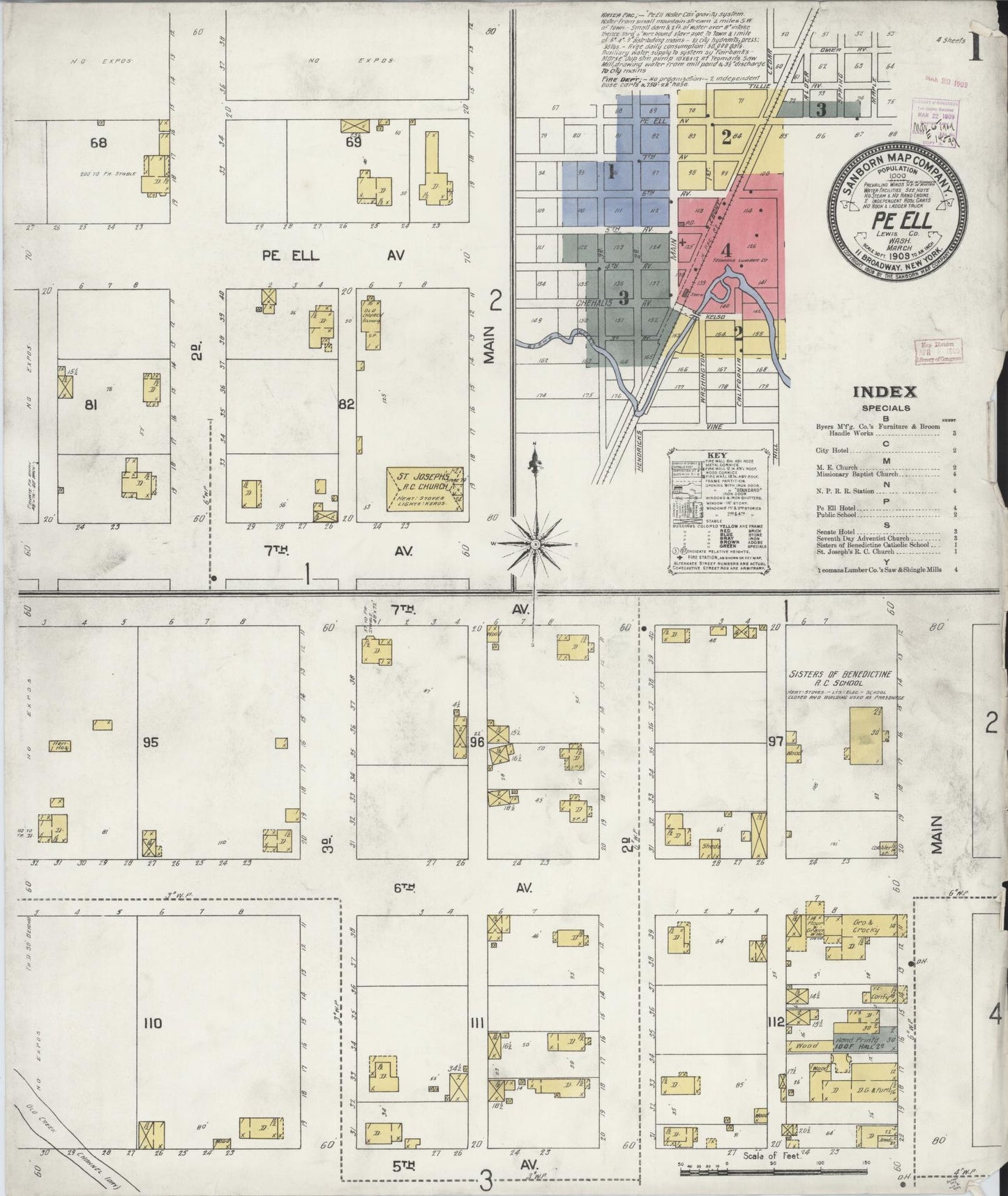 Sanborn Fire Insurance Map from Pe Ell, Lewis County, Washington (1909), Sheet #0001 - Complete Map Set gallery image, historic Sanborn map, vintage wall art, Washington Washington