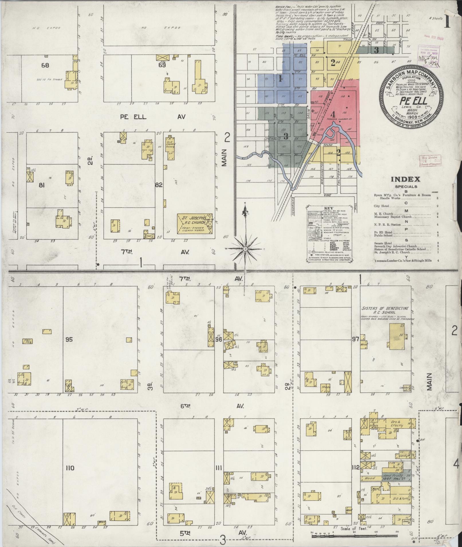 Sanborn Fire Insurance Map from Pe Ell, Lewis County, Washington (1909), Sheet #0001 - Complete Map Set gallery image, historic Sanborn map, vintage wall art, Washington Washington