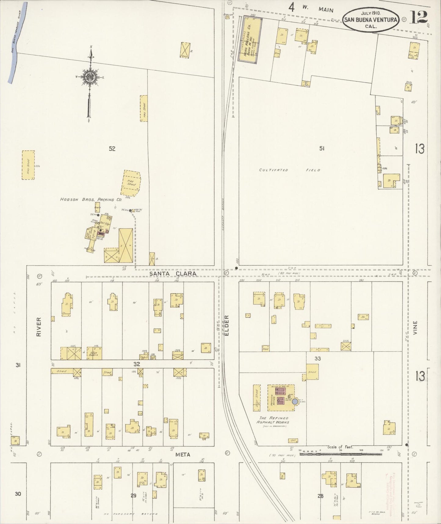 Sanborn Fire Insurance Map from San Buenaventura, Ventura County, California (1910), Sheet #0012 - Complete Map Set gallery image, historic Sanborn map, vintage wall art, California California