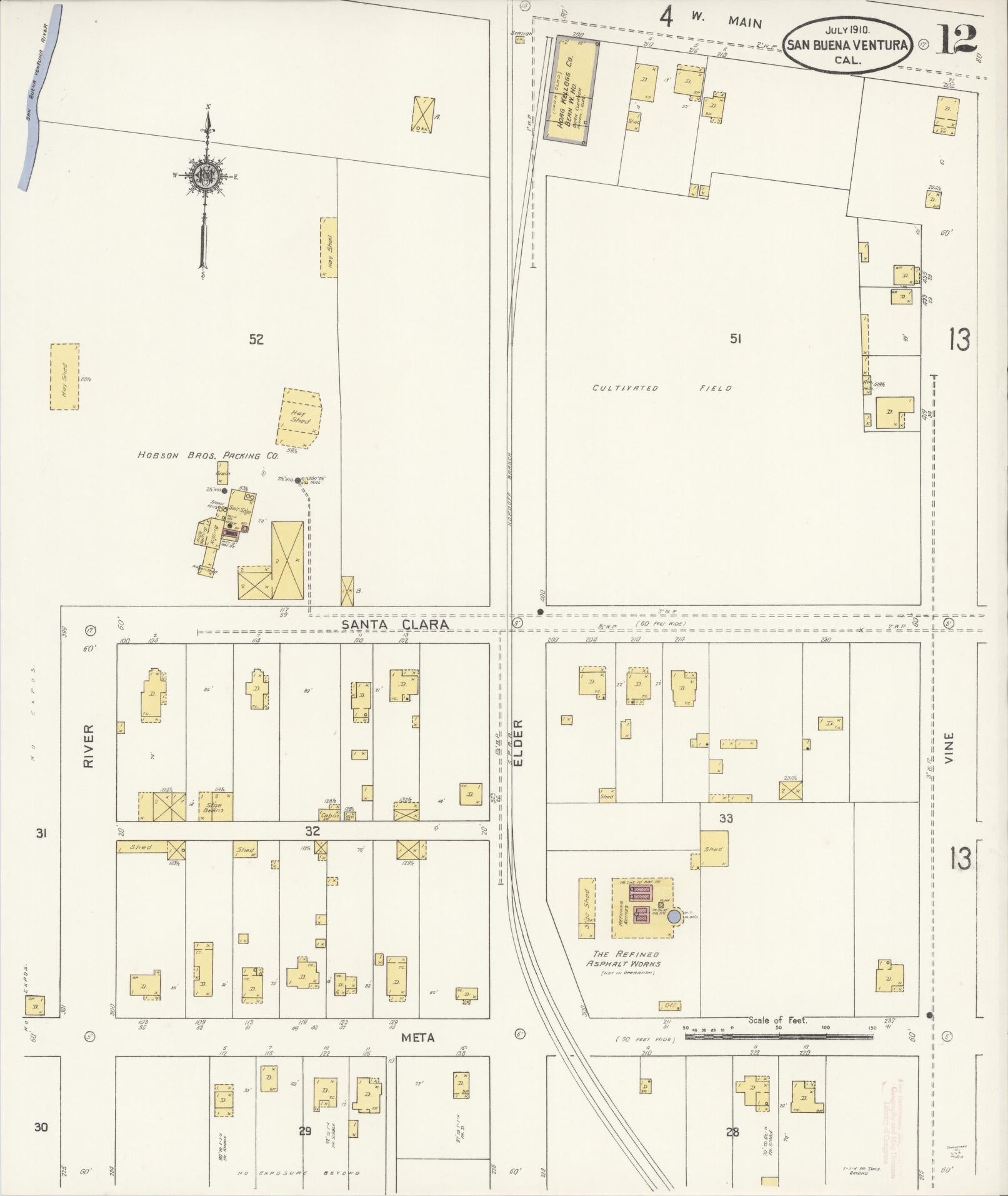 Sanborn Fire Insurance Map from San Buenaventura, Ventura County, California (1910), Sheet #0012 - Complete Map Set gallery image, historic Sanborn map, vintage wall art, California California