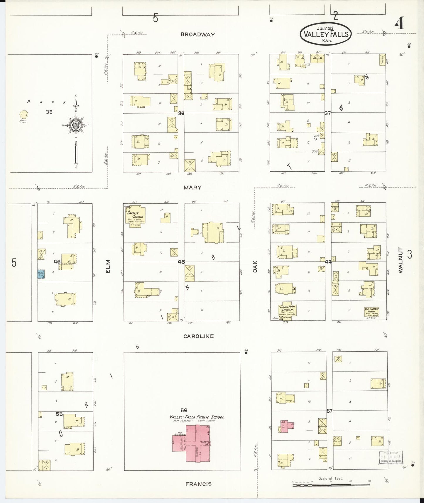 Sanborn Fire Insurance Map from Valley Falls, Jefferson County, Kansas (1913), Sheet #0004 - Complete Map Set gallery image, historic Sanborn map, vintage wall art, Kansas Kansas