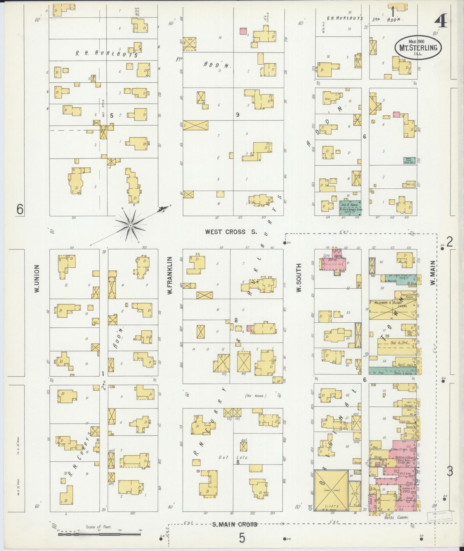 Sanborn Fire Insurance Map from Mount Sterling, Brown County, Illinois (1900), Sheet #0004 - Complete Map Set gallery image, historic Sanborn map, vintage wall art, Illinois Illinois