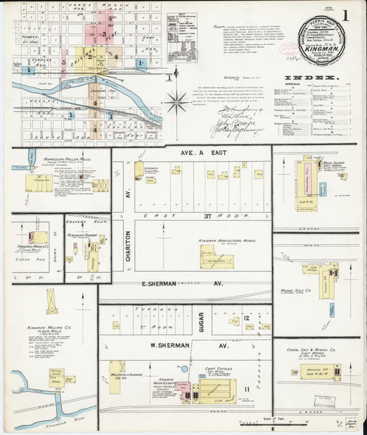 Sanborn Fire Insurance Map from Kingman, Kingman County, Kansas (1890), Sheet #0001 - Historic Sanborn Fire Insurance Map Print, vintage old map wall art, antique decor, genealogy gift, Kansas Kansas map