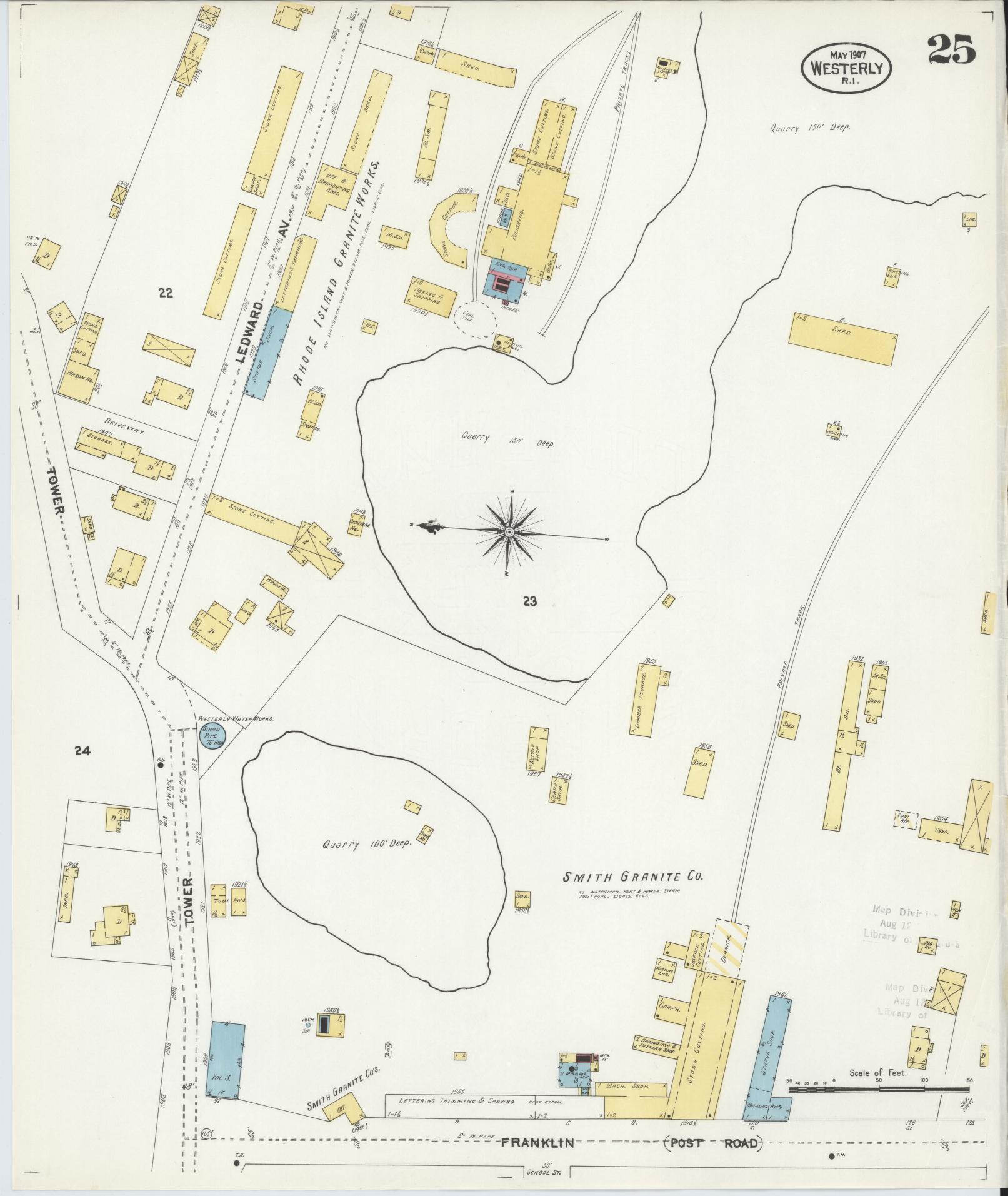 Sanborn Fire Insurance Map from Westerly, Washington County, Rhode Island (1907), Sheet #0025 - Historic Sanborn Fire Insurance Map Print, vintage old map wall art, antique decor, genealogy gift, Rhode Island Rhode Island map