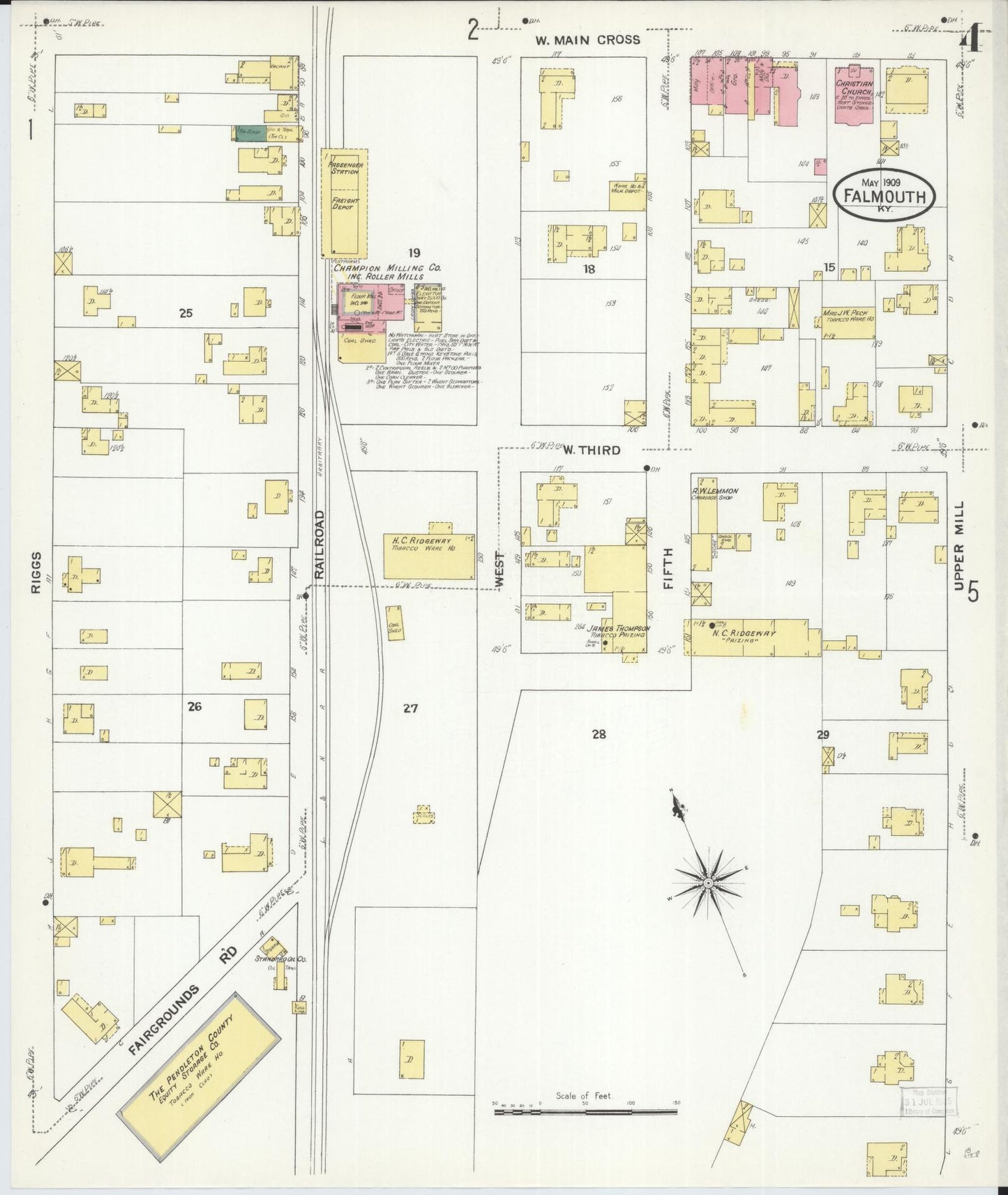 Sanborn Fire Insurance Map from Falmouth, Pendleton County, Kentucky (1909), Sheet #0004 - Complete Map Set gallery image, historic Sanborn map, vintage wall art, Kentucky Kentucky