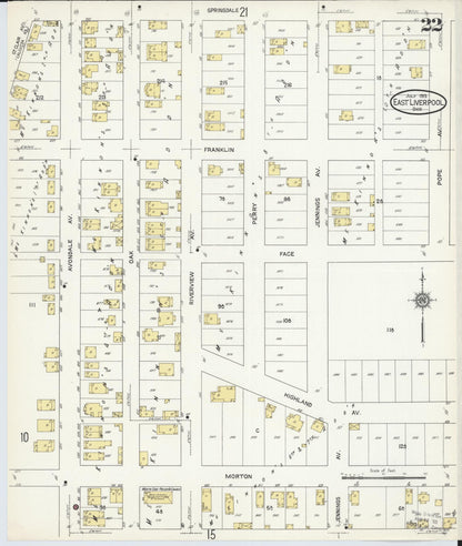 Sanborn Fire Insurance Map from East Liverpool, Columbiana County, Ohio (1913), Sheet #0022 - Historic Sanborn Fire Insurance Map Print, vintage old map wall art, antique decor, genealogy gift, Ohio Ohio map