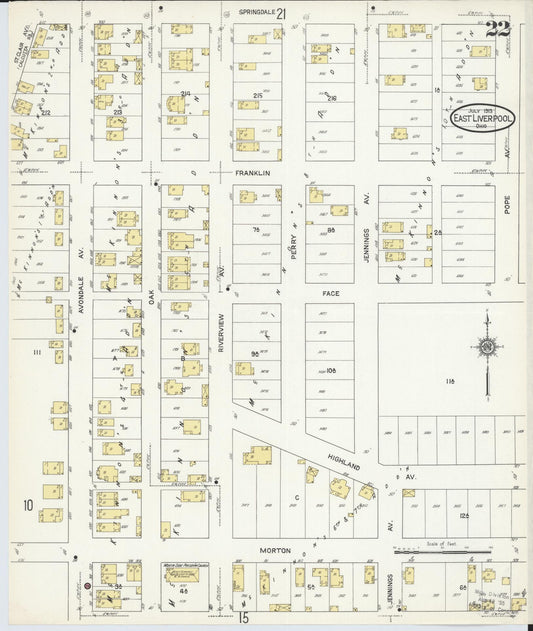 Sanborn Fire Insurance Map from East Liverpool, Columbiana County, Ohio (1913), Sheet #0022 - Historic Sanborn Fire Insurance Map Print, vintage old map wall art, antique decor, genealogy gift, Ohio Ohio map