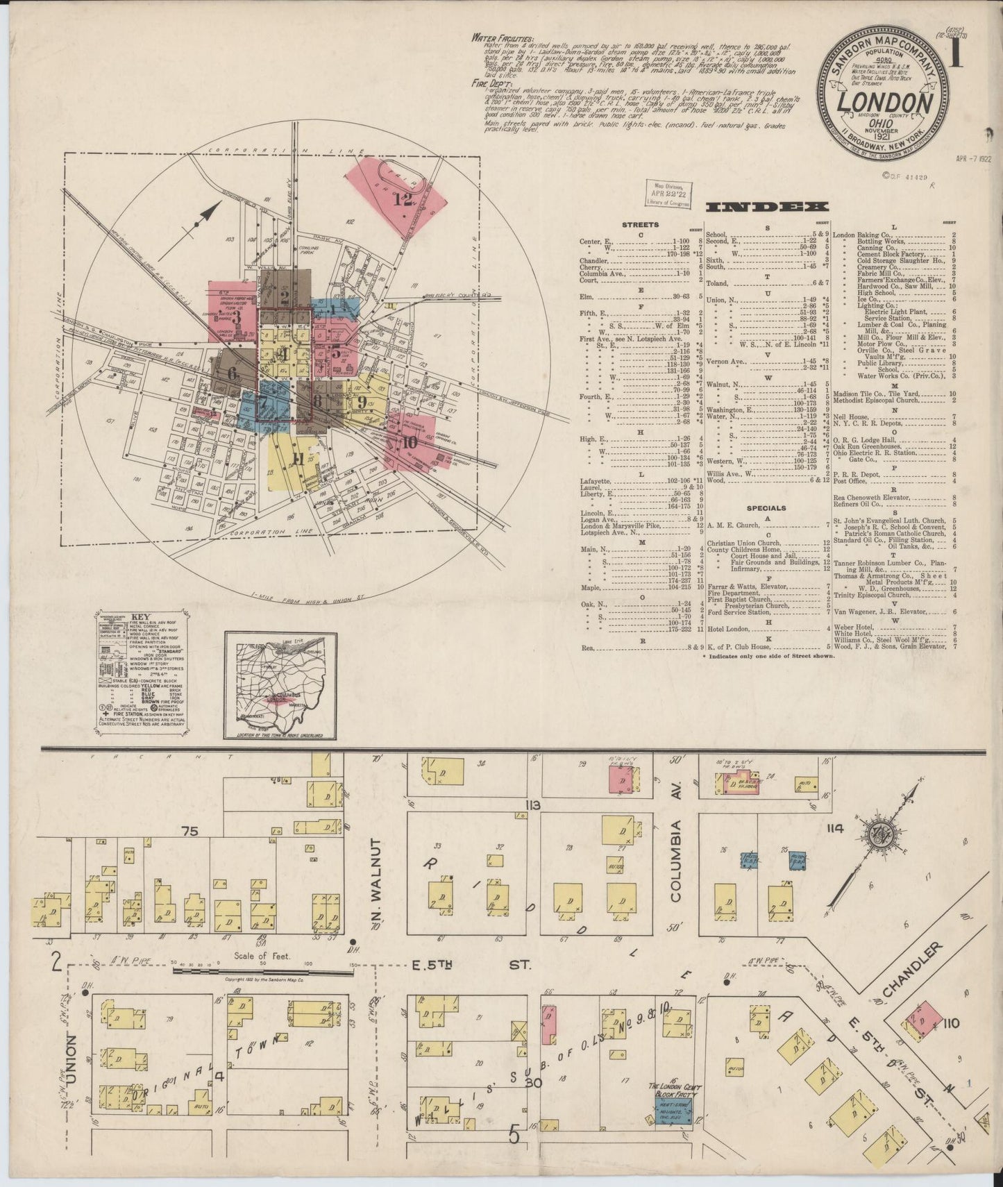 Sanborn Fire Insurance Map from London, Madison County, Ohio (1921), Sheet #0001 - Historic Sanborn Fire Insurance Map Print, vintage old map wall art, antique decor, genealogy gift, Ohio Ohio map