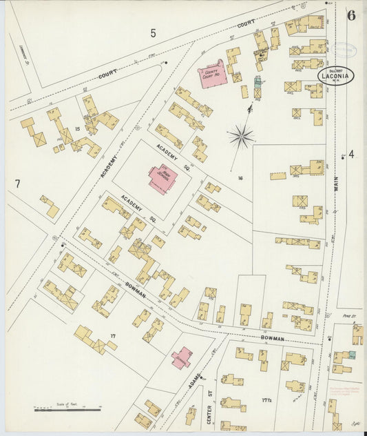 Sanborn Fire Insurance Map from Laconia, Belknap County, New Hampshire (1897), Sheet #0006 - Historic Sanborn Fire Insurance Map Print, vintage old map wall art, antique decor, genealogy gift, New Hampshire New Hampshire map