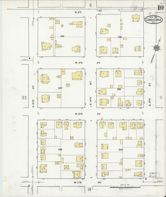 Sanborn Fire Insurance Map from Corsicana, Navarro County, Texas (1921), Sheet #0010 - Historic Sanborn Fire Insurance Map Print, vintage old map wall art, antique decor, genealogy gift, Texas Texas map