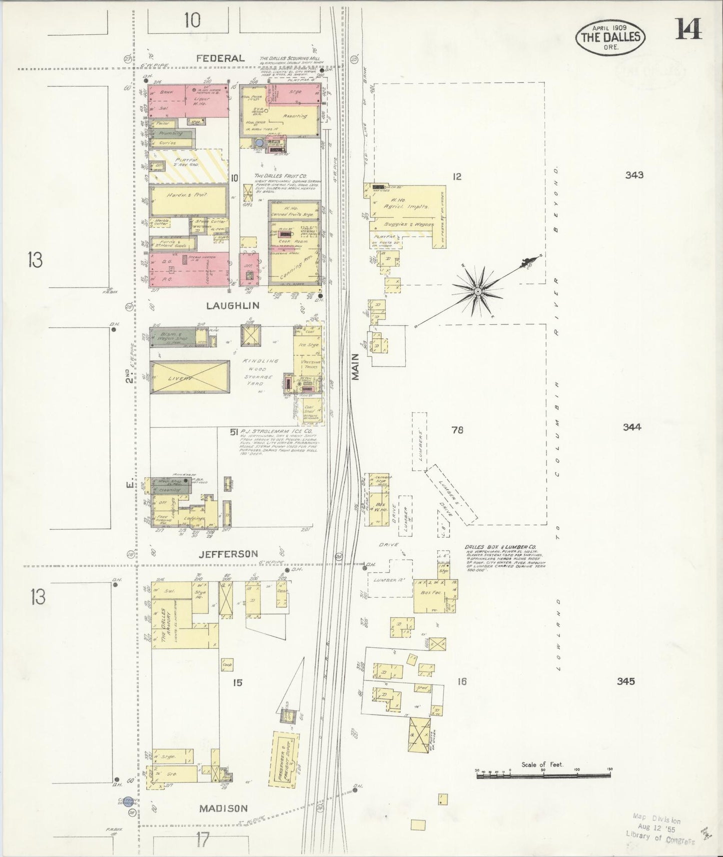 Sanborn Fire Insurance Map from The Dalles, Wasco County, Oregon (1909), Sheet #0014 - Historic Sanborn Fire Insurance Map Print, vintage old map wall art, antique decor, genealogy gift, Oregon Oregon map