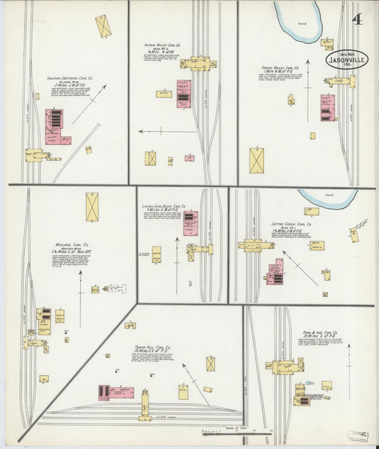 Sanborn Fire Insurance Map from Jasonville, Greene County, Indiana (1904), Sheet #0004 - Historic Sanborn Fire Insurance Map Print, vintage old map wall art, antique decor, genealogy gift, Indiana Indiana map