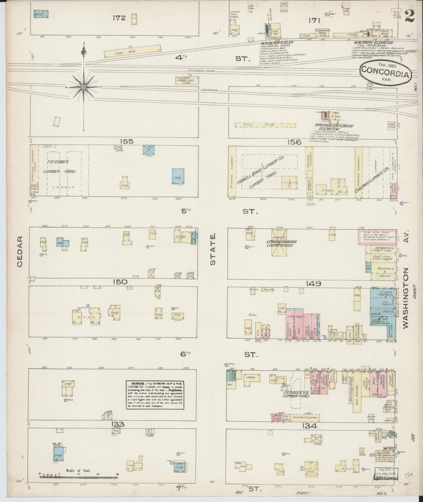 Sanborn Fire Insurance Map from Concordia, Cloud County, Kansas (1885), Sheet #0002 - Complete Map Set gallery image, historic Sanborn map, vintage wall art, Kansas Kansas