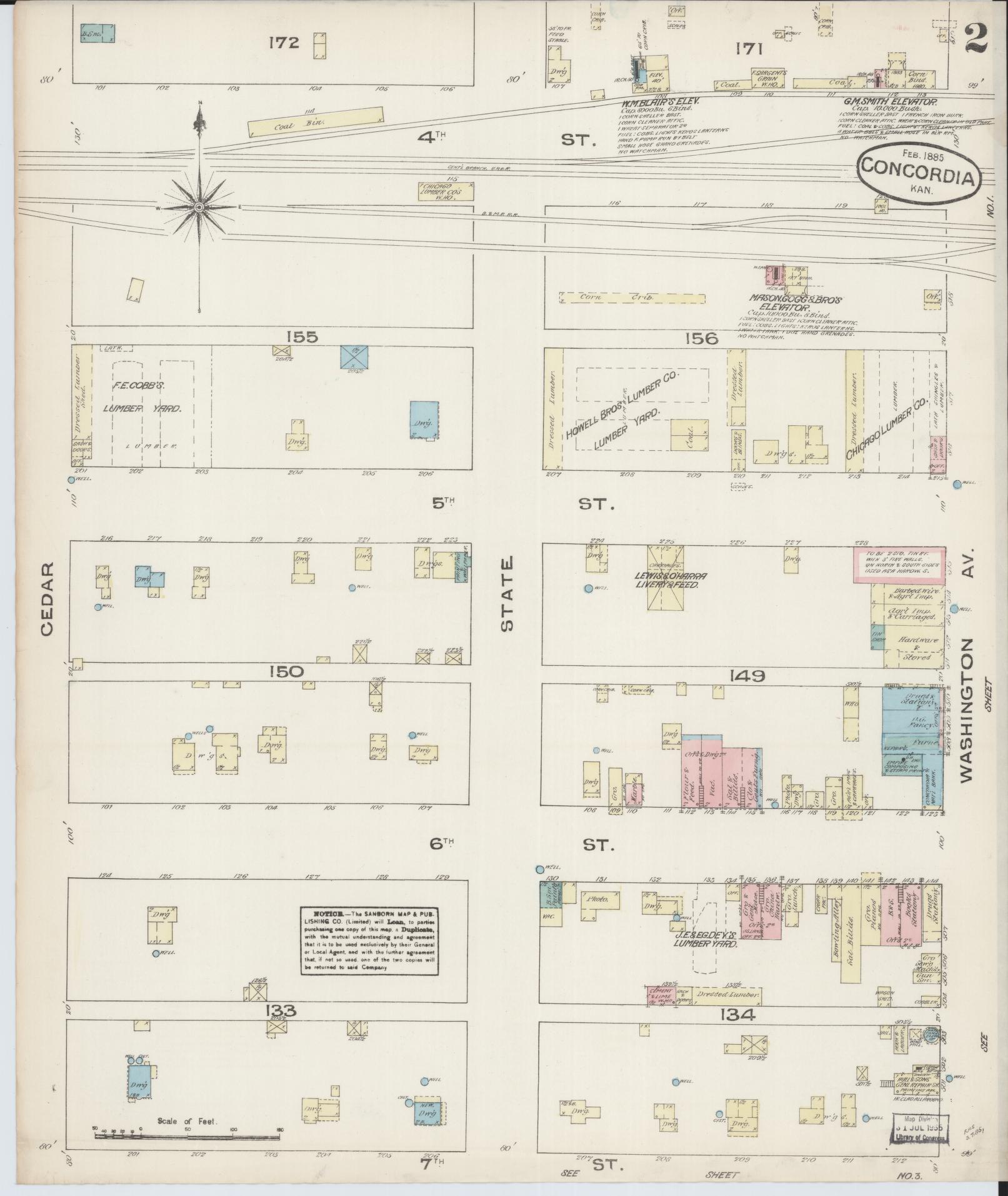 Sanborn Fire Insurance Map from Concordia, Cloud County, Kansas (1885), Sheet #0002 - Complete Map Set gallery image, historic Sanborn map, vintage wall art, Kansas Kansas