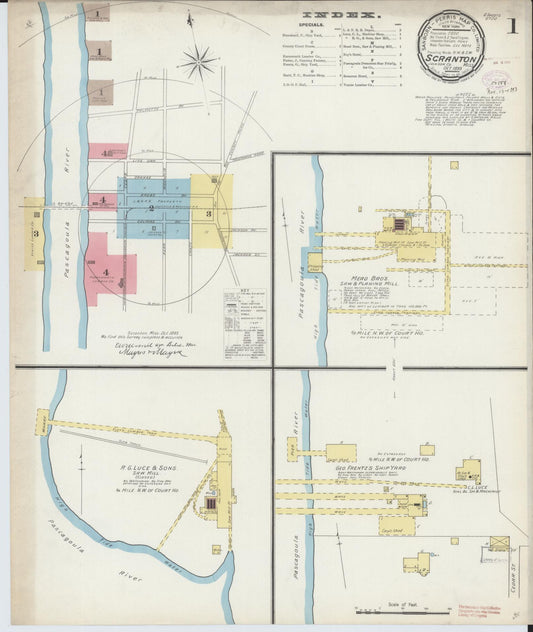 Sanborn Fire Insurance Map from Scranton, Jackson County, Mississippi (1893), Sheet #0001 - Historic Sanborn Fire Insurance Map Print, vintage old map wall art, antique decor, genealogy gift, Mississippi Mississippi map