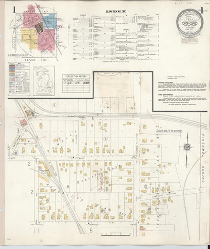 Sanborn Fire Insurance Map from Oxford, Oakland County, Michigan (1945), Sheet #0001 - Historic Sanborn Fire Insurance Map Print, vintage old map wall art, antique decor, genealogy gift, Michigan Michigan map