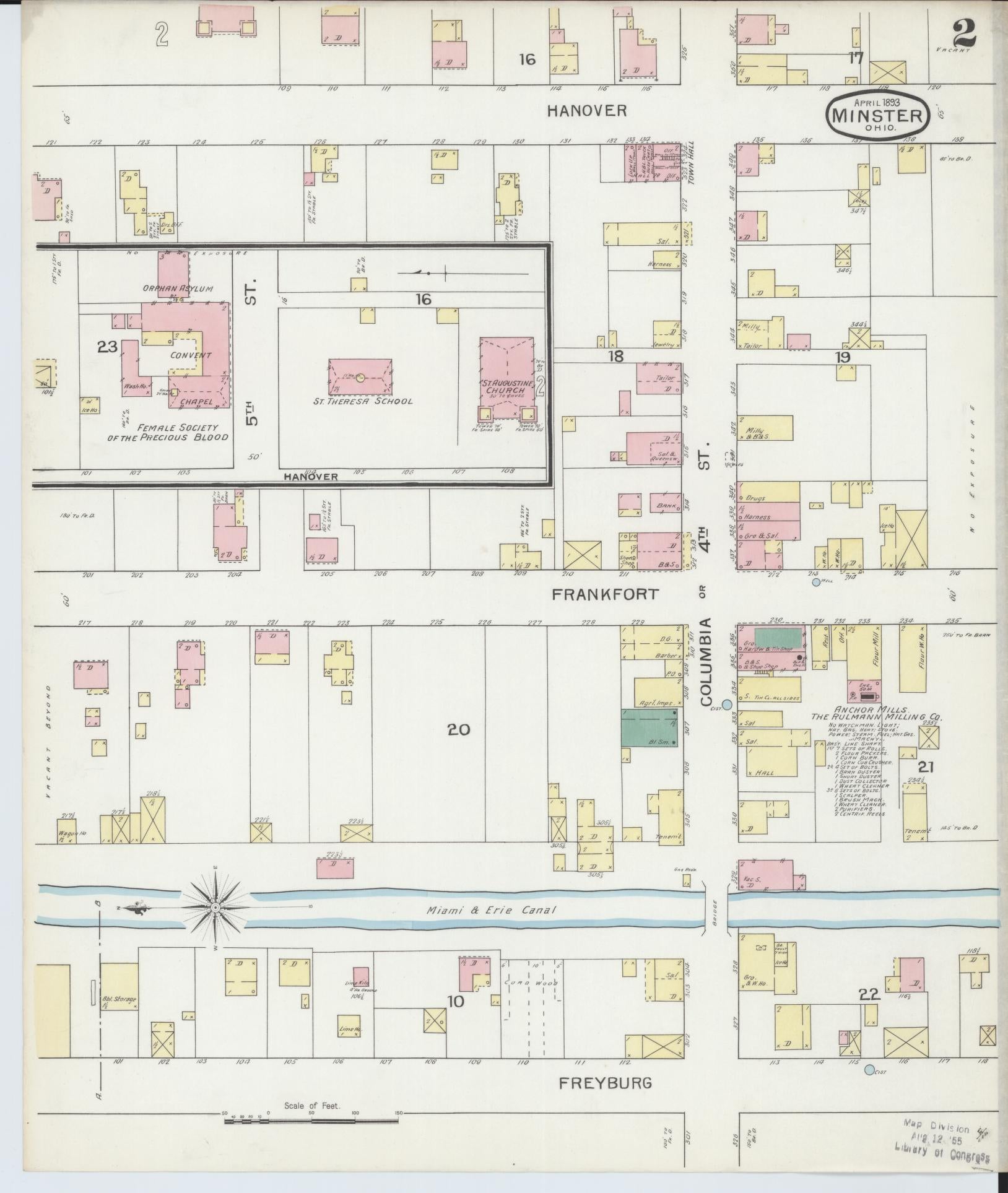 Sanborn Fire Insurance Map from Minster, Auglaize County, Ohio (1893), Sheet #0002 - Historic Sanborn Fire Insurance Map Print, vintage old map wall art, antique decor, genealogy gift, Ohio Ohio map