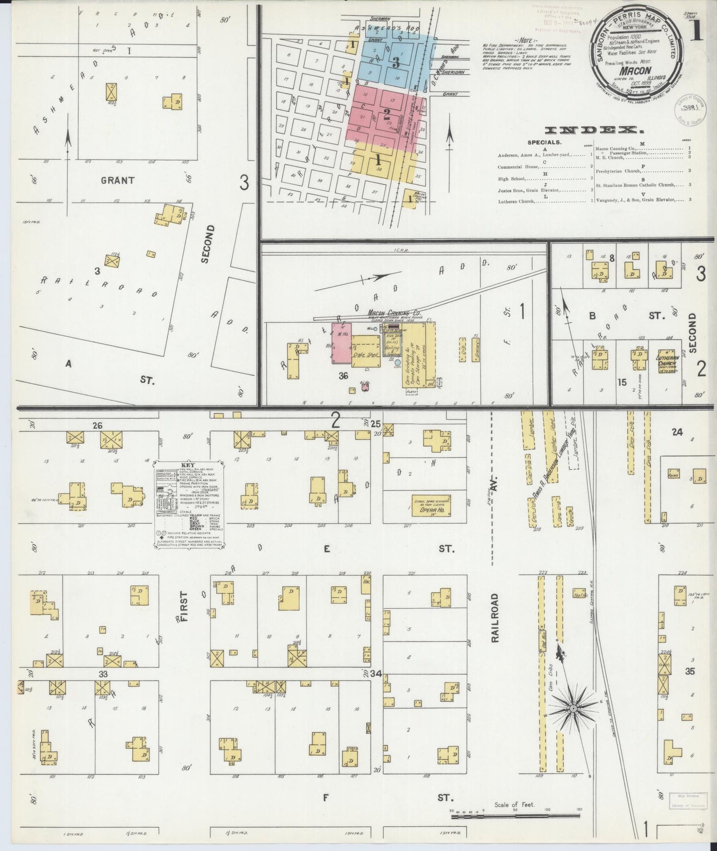 Sanborn Fire Insurance Map from Macon, Macon County, Illinois (1899), Sheet #0001 - Complete Map Set gallery image, historic Sanborn map, vintage wall art, Illinois Illinois