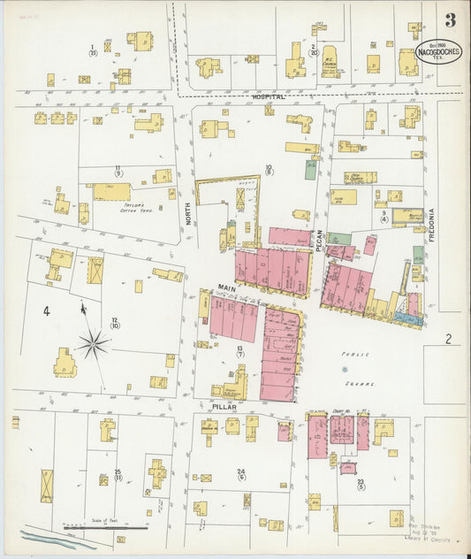 Sanborn Fire Insurance Map from Nacogdoches, Nacogdoches County, Texas (1900), Sheet #0003 - Historic Sanborn Fire Insurance Map Print, vintage old map wall art, antique decor, genealogy gift, Texas Texas map