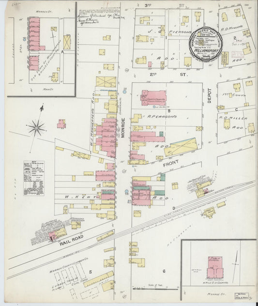 Sanborn Fire Insurance Map from Williamsport, Warren County, Indiana (1892), Sheet #0001 - Historic Sanborn Fire Insurance Map Print, vintage old map wall art, antique decor, genealogy gift, Indiana Indiana map