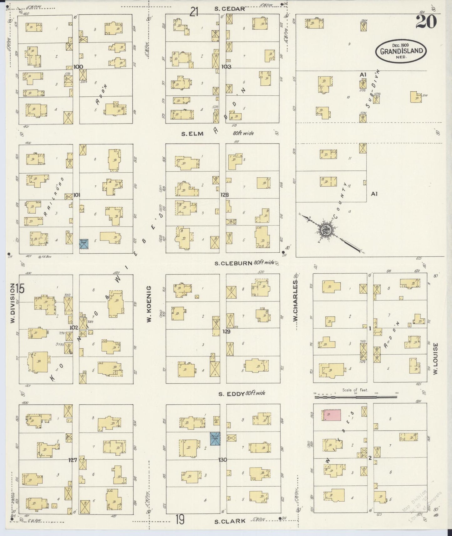 Sanborn Fire Insurance Map from Grand Island, Hall County, Nebraska (1909), Sheet #0020 - Complete Map Set gallery image, historic Sanborn map, vintage wall art, Nebraska Nebraska