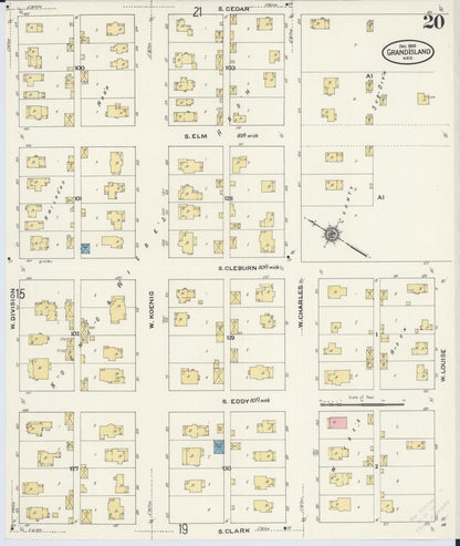 Sanborn Fire Insurance Map from Grand Island, Hall County, Nebraska (1909), Sheet #0020 - Complete Map Set gallery image, historic Sanborn map, vintage wall art, Nebraska Nebraska