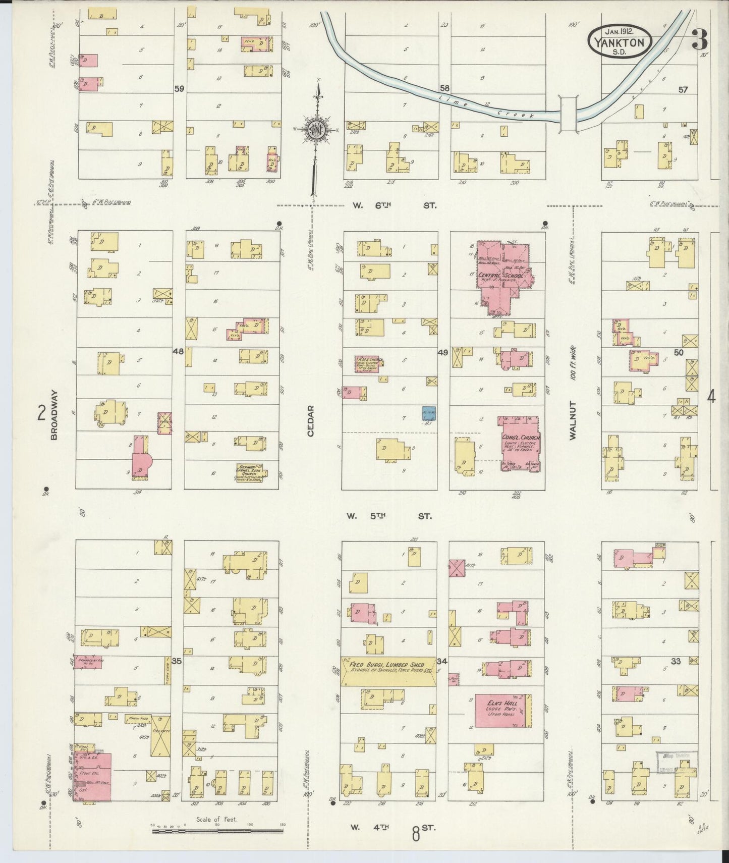 Sanborn Fire Insurance Map from Yankton, Yankton County, South Dakota (1912), Sheet #0003 - Historic Sanborn Fire Insurance Map Print, vintage old map wall art, antique decor, genealogy gift, South Dakota South Dakota map