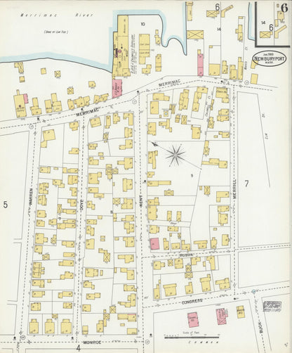 Sanborn Fire Insurance Map from Newburyport, Essex County, Massachusetts (1900), Sheet #0006 - Historic Sanborn Fire Insurance Map Print, vintage old map wall art, antique decor, genealogy gift, Massachusetts Massachusetts map
