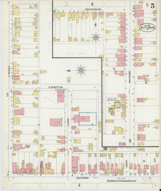Sanborn Fire Insurance Map from Gettysburg, Adams County, Pennsylvania (1902), Sheet #0005 - Historic Sanborn Fire Insurance Map Print, vintage old map wall art, antique decor, genealogy gift, Pennsylvania Pennsylvania map