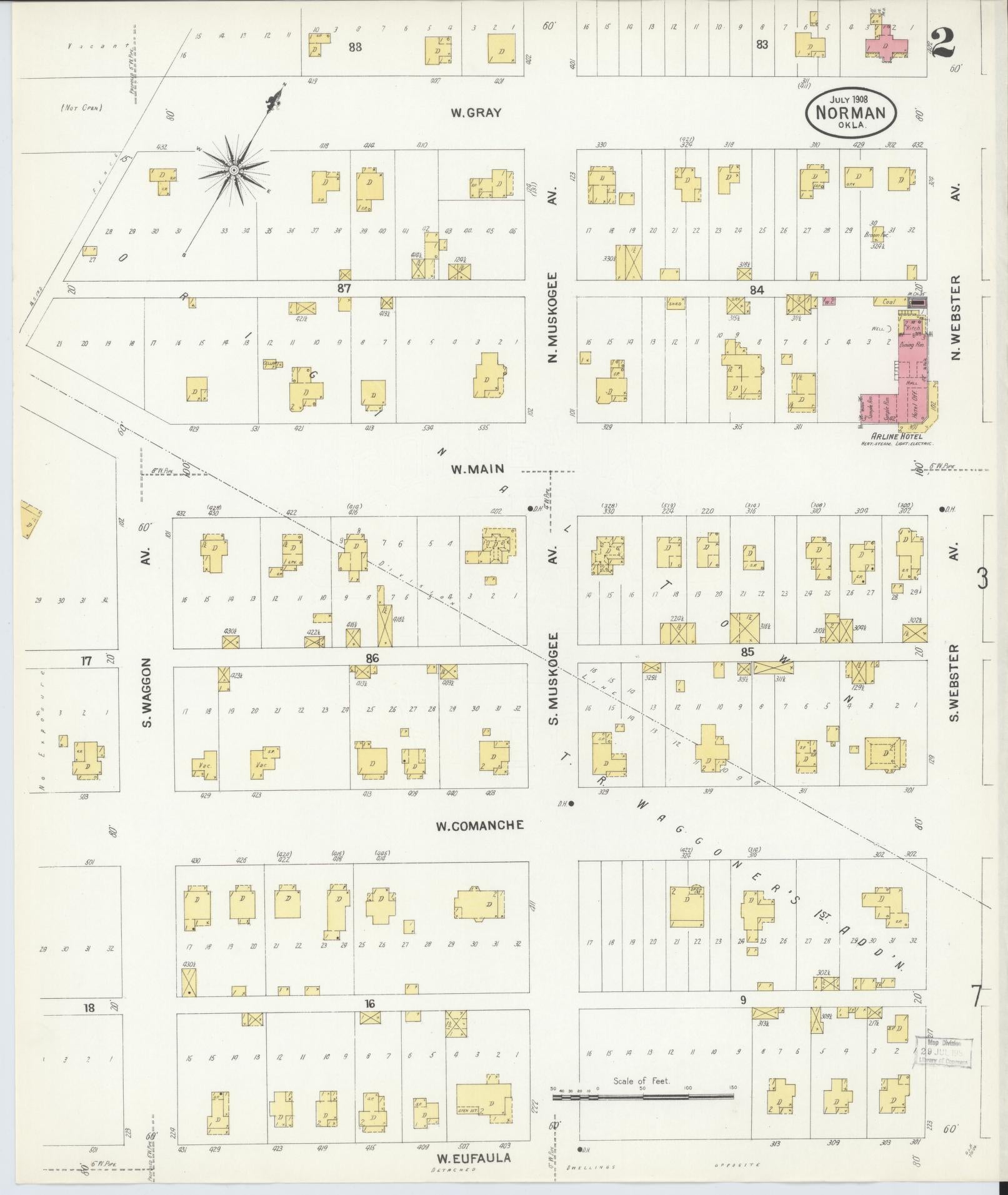 Sanborn Fire Insurance Map from Norman, Cleveland County, Oklahoma (1908), Sheet #0002 - Complete Map Set gallery image, historic Sanborn map, vintage wall art, Oklahoma Oklahoma