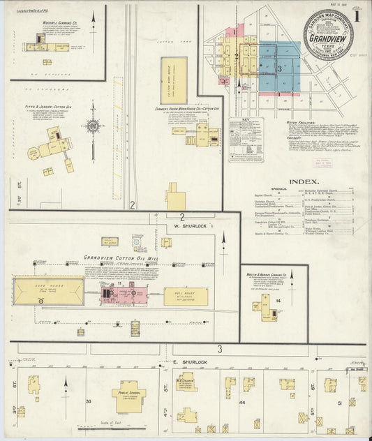 Sanborn Fire Insurance Map from Grandview, Johnson County, Texas (1912), Sheet #0001 - Complete Map Set gallery image, historic Sanborn map, vintage wall art, Texas Texas