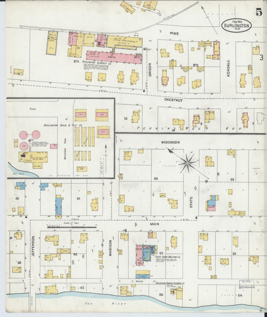 Sanborn Fire Insurance Map from Burlington, Racine County, Wisconsin (1904), Sheet #0005 - Historic Sanborn Fire Insurance Map Print, vintage old map wall art, antique decor, genealogy gift, Wisconsin Wisconsin map