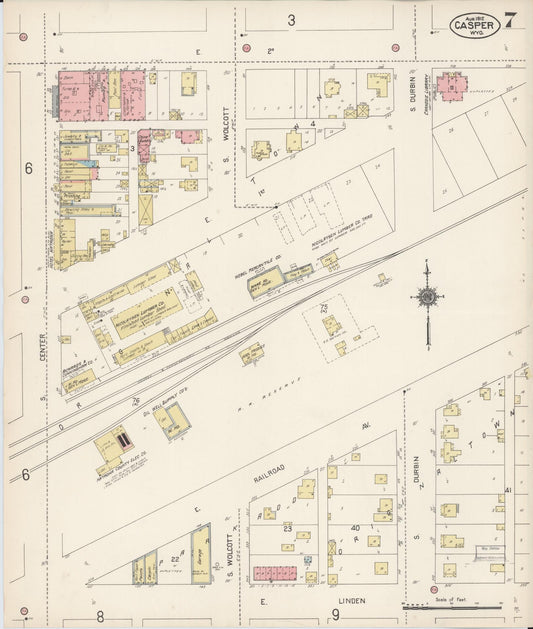 Sanborn Fire Insurance Map from Casper, Natrona County, Wyoming (1912), Sheet #0007 - Historic Sanborn Fire Insurance Map Print, vintage old map wall art, antique decor, genealogy gift, Wyoming Wyoming map