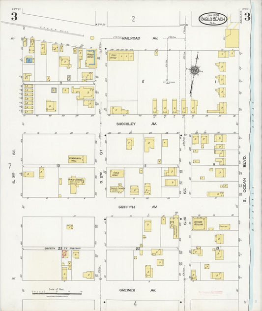Sanborn Fire Insurance Map from Pablo Beach, Duval County, Florida (1924), Sheet #0003 - Historic Sanborn Fire Insurance Map Print, vintage old map wall art, antique decor, genealogy gift, Florida Florida map