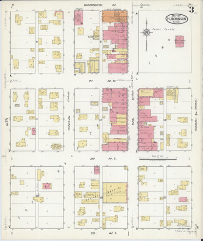 Sanborn Fire Insurance Map from Hutchinson, Mcleod County, Minnesota (1917), Sheet #0003 - Complete Map Set gallery image, historic Sanborn map, vintage wall art, Minnesota Minnesota