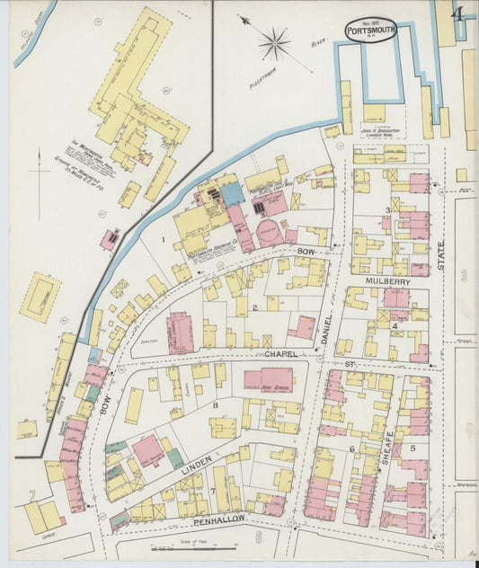 Sanborn Fire Insurance Map from Portsmouth, Rockingham County, New Hampshire (1892), Sheet #0004 - Historic Sanborn Fire Insurance Map Print, vintage old map wall art, antique decor, genealogy gift, New Hampshire New Hampshire map