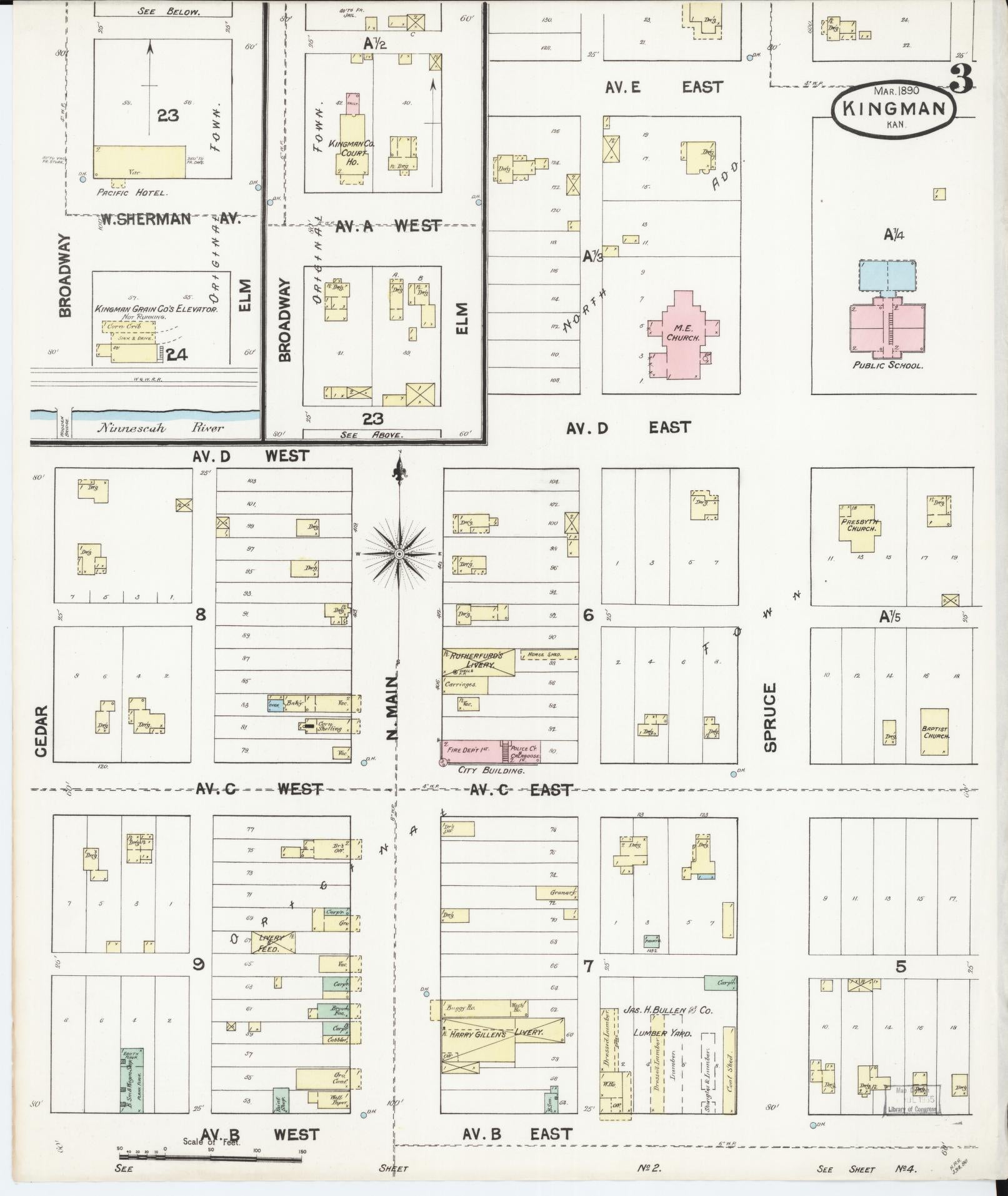 Sanborn Fire Insurance Map from Kingman, Kingman County, Kansas (1890), Sheet #0003 - Complete Map Set gallery image, historic Sanborn map, vintage wall art, Kansas Kansas