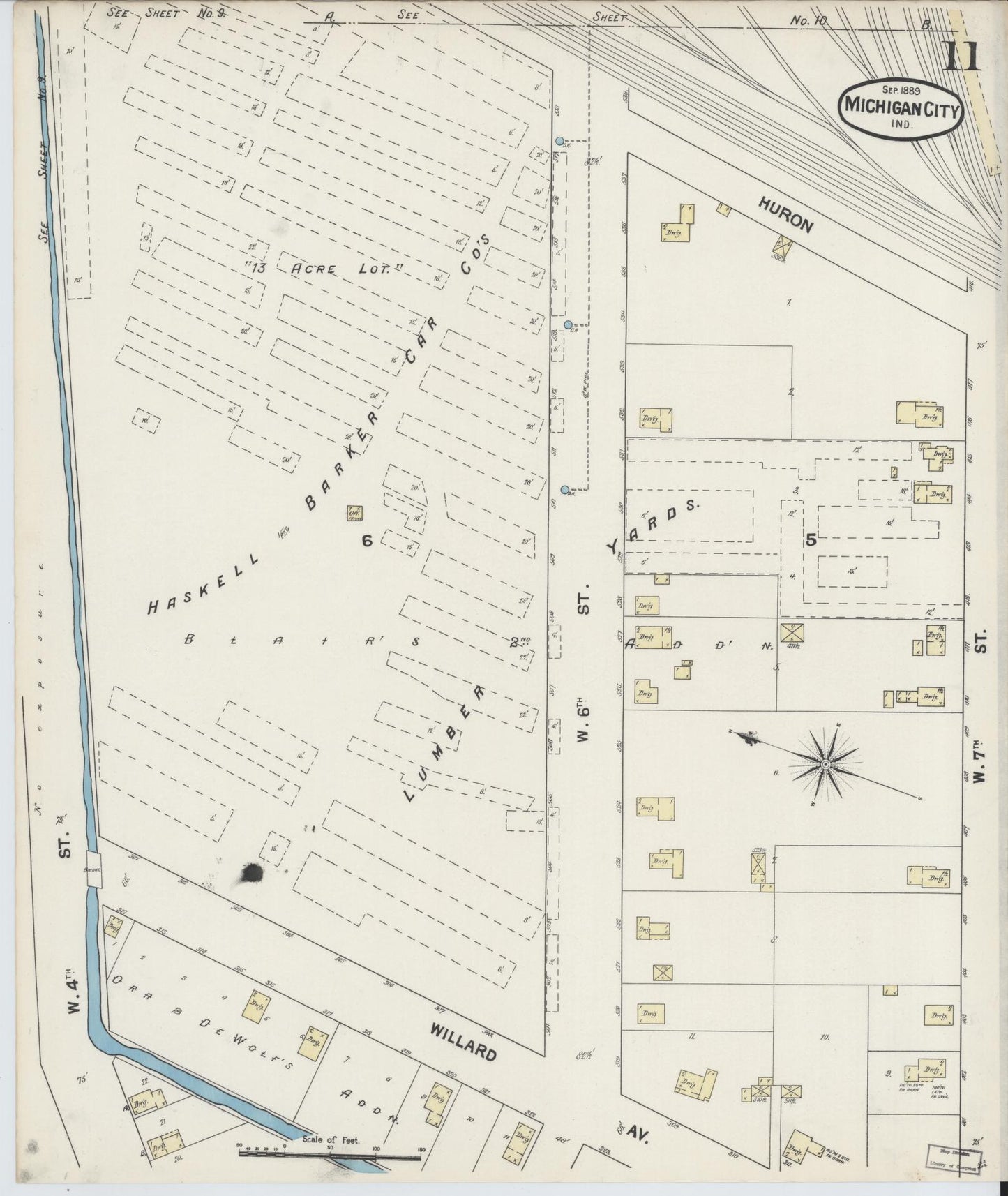 Sanborn Fire Insurance Map from Michigan City, La Porte County, Indiana (1889), Sheet #0011 - Historic Sanborn Fire Insurance Map Print, vintage old map wall art, antique decor, genealogy gift, Michigan Michigan map