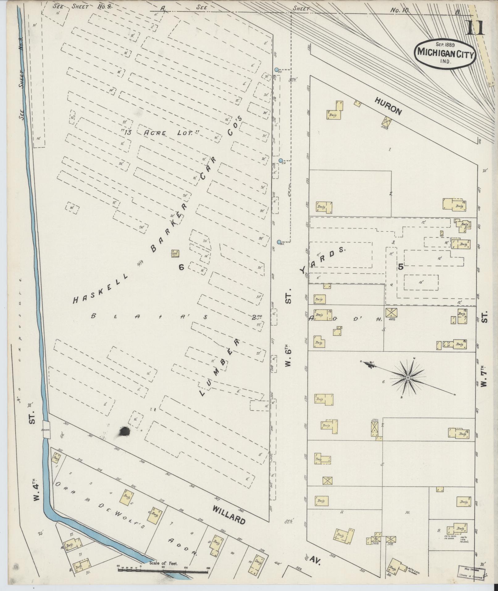 Sanborn Fire Insurance Map from Michigan City, La Porte County, Indiana (1889), Sheet #0011 - Historic Sanborn Fire Insurance Map Print, vintage old map wall art, antique decor, genealogy gift, Michigan Michigan map