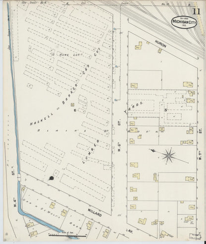 Sanborn Fire Insurance Map from Michigan City, La Porte County, Indiana (1889), Sheet #0011 - Historic Sanborn Fire Insurance Map Print, vintage old map wall art, antique decor, genealogy gift, Michigan Michigan map