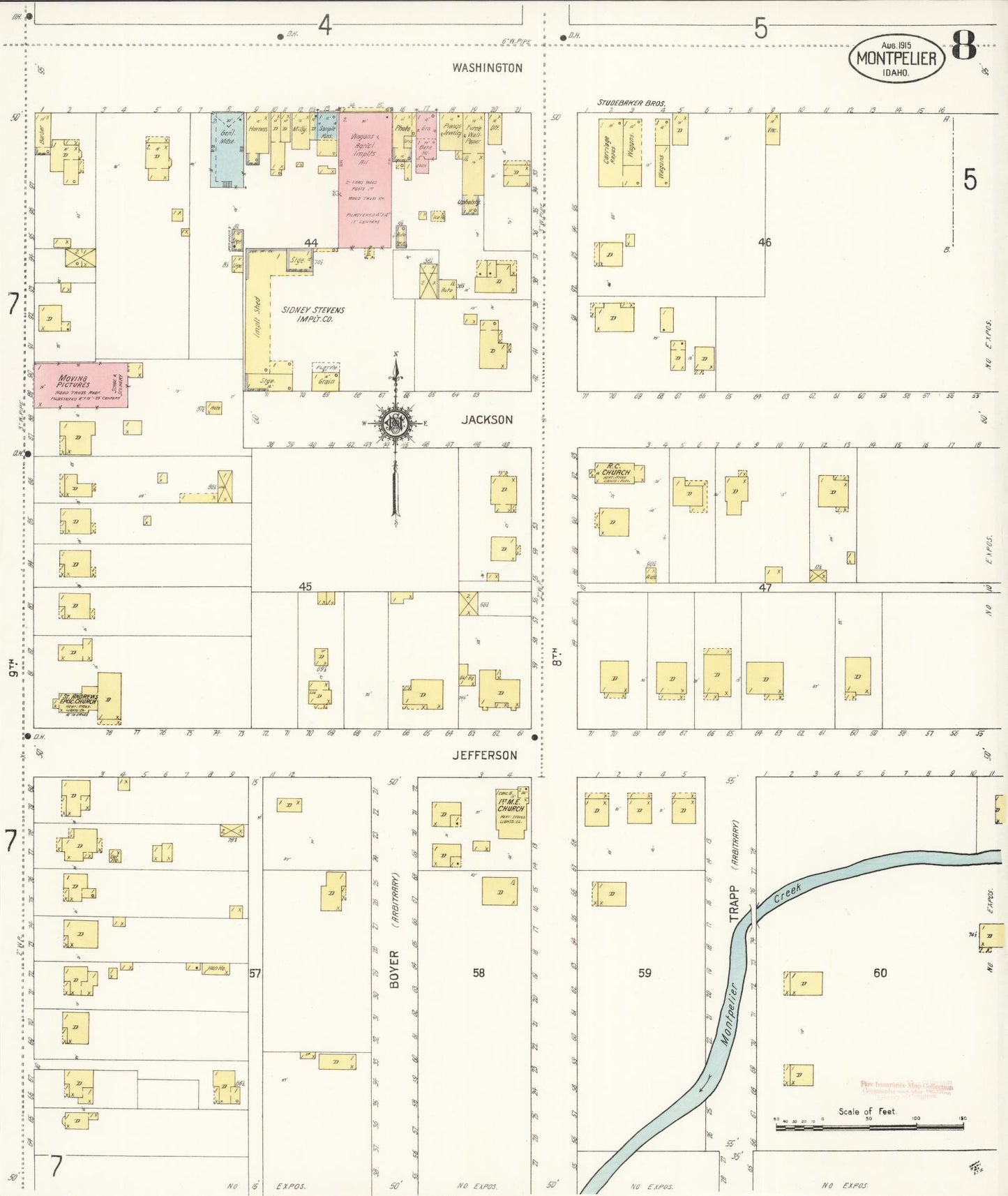 Sanborn Fire Insurance Map from Montpelier, Bear Lake County, Idaho (1915), Sheet #0008 - Complete Map Set gallery image, historic Sanborn map, vintage wall art, Idaho Idaho
