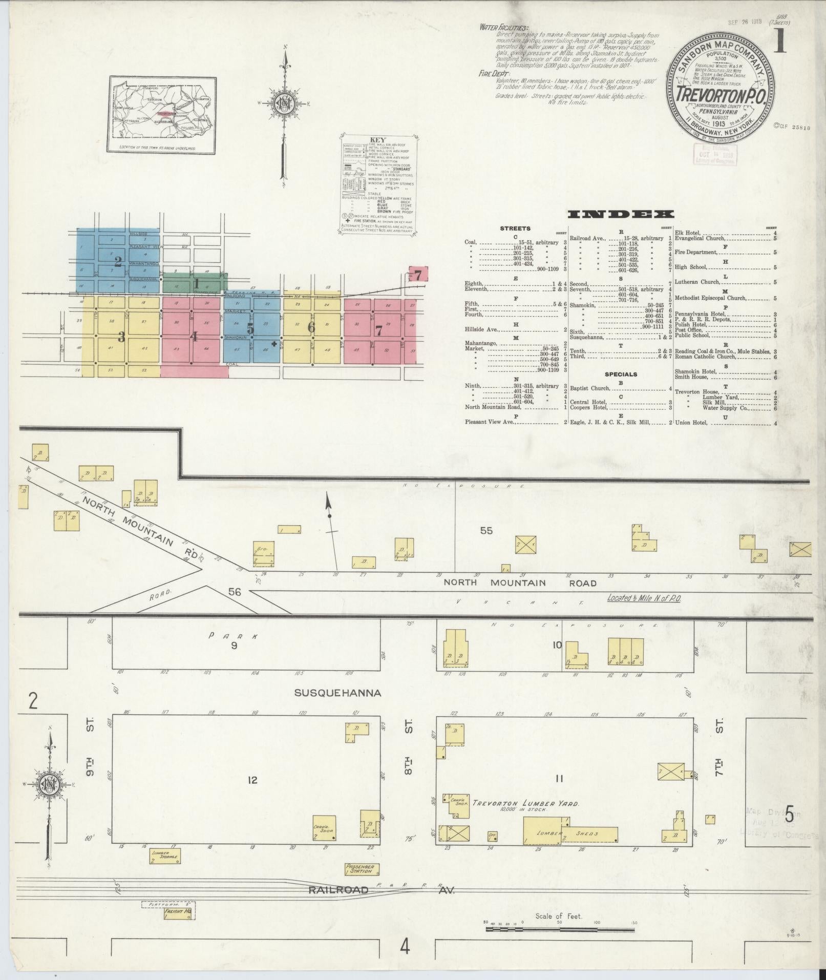 Sanborn Fire Insurance Map from Trevorton Post Office, Northumberland County, Pennsylvania (1913), Sheet #0001 - Complete Map Set gallery image, historic Sanborn map, vintage wall art, Pennsylvania Pennsylvania