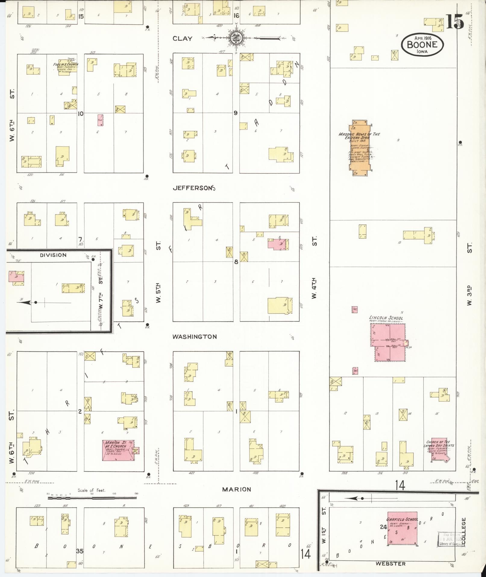 Sanborn Fire Insurance Map from Boone, Boone County, Iowa (1916), Sheet #0015 - Historic Sanborn Fire Insurance Map Print, vintage old map wall art