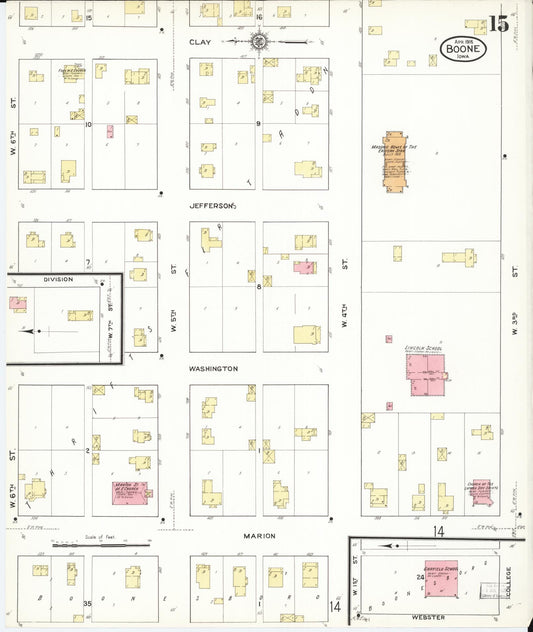 Sanborn Fire Insurance Map from Boone, Boone County, Iowa (1916), Sheet #0015 - Historic Sanborn Fire Insurance Map Print, vintage old map wall art