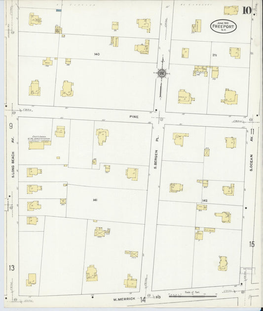 Sanborn Fire Insurance Map from Freeport, Nassau County, New York (1910), Sheet #0010 - Historic Sanborn Fire Insurance Map Print, vintage old map wall art, antique decor, genealogy gift, New York New York map
