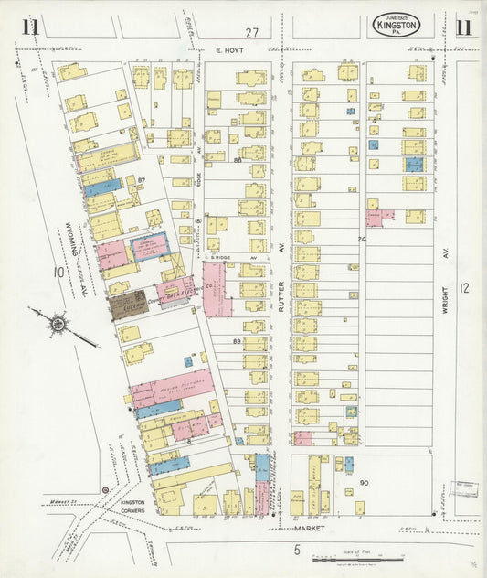 Sanborn Fire Insurance Map from Kingston, Luzerne County, Pennsylvania (1925), Sheet #0011 - Historic Sanborn Fire Insurance Map Print, vintage old map wall art, antique decor, genealogy gift, Pennsylvania Pennsylvania map