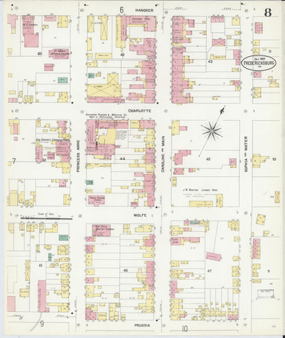 Sanborn Fire Insurance Map from Fredericksburg, Independent Cities, Virginia (1907), Sheet #0008 - Complete Map Set gallery image, historic Sanborn map, vintage wall art, Virginia Virginia