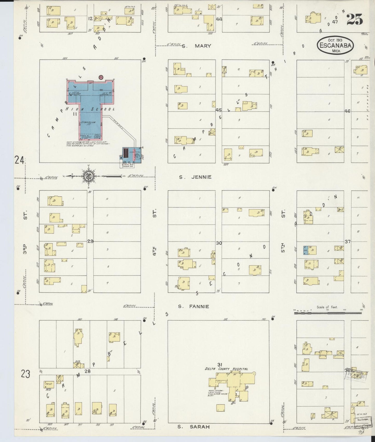 Sanborn Fire Insurance Map from Escanaba, Delta County, Michigan (1913), Sheet #0025 - Complete Map Set gallery image, historic Sanborn map, vintage wall art, Michigan Michigan